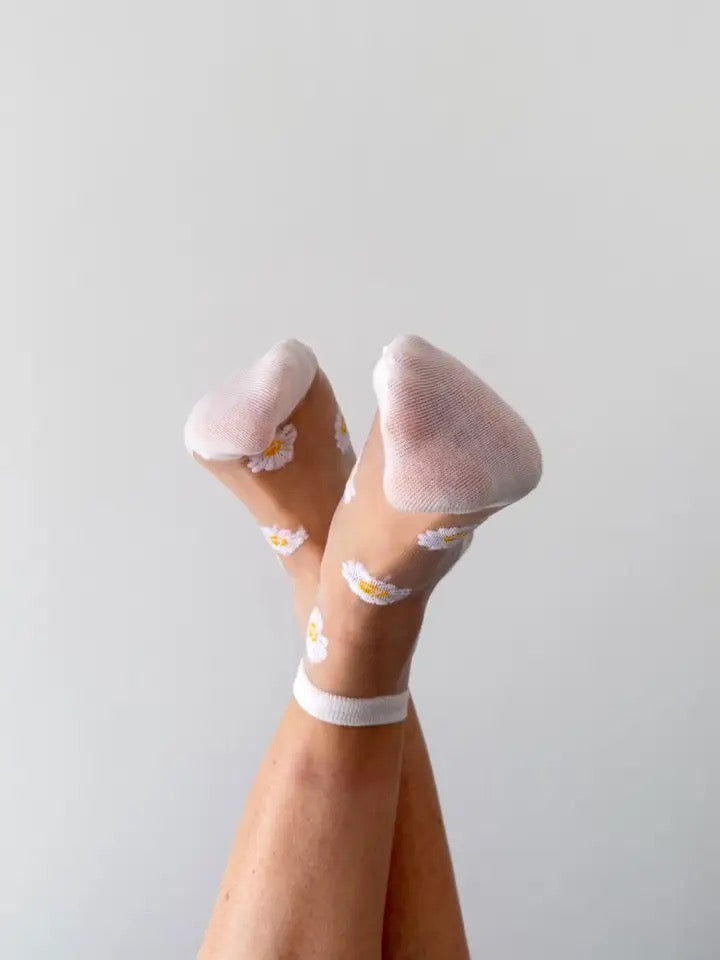 Transparente Socke Margeriten Flora weiß