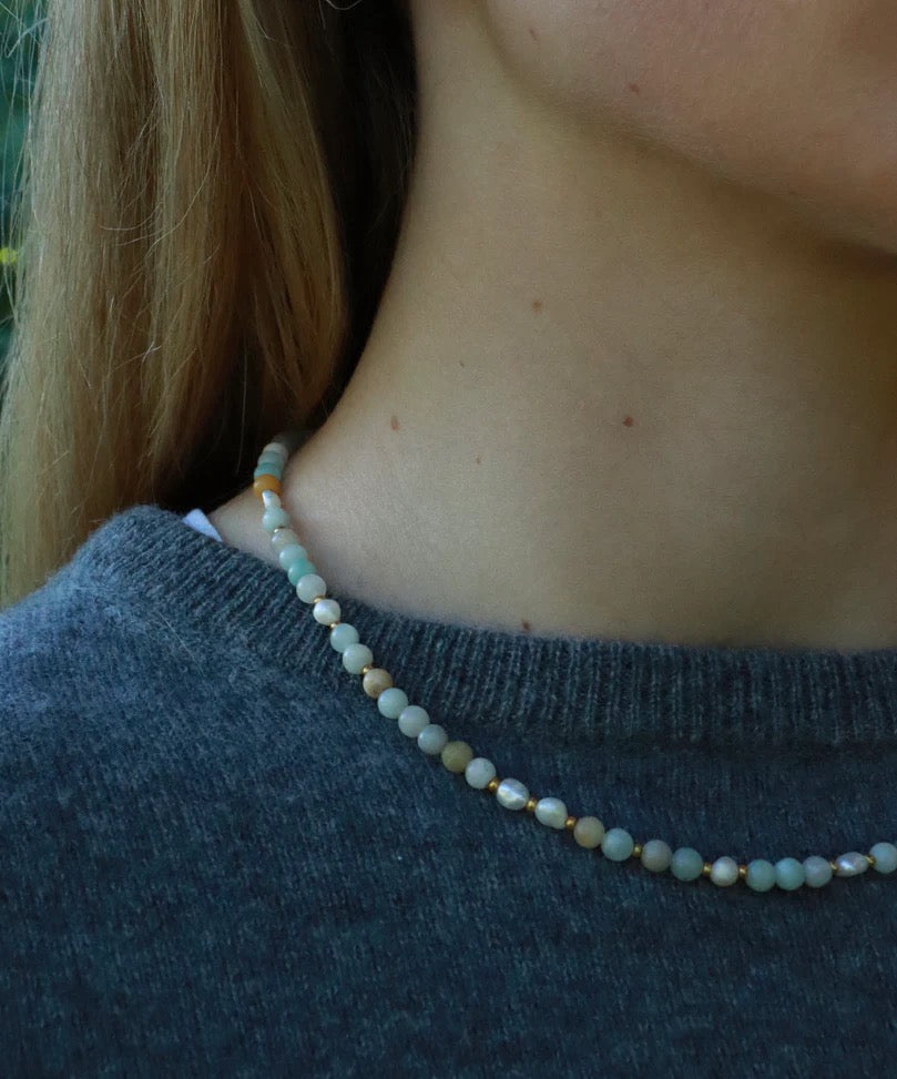 Ellie Freshwater Pearl Gold Necklace in Amazonite