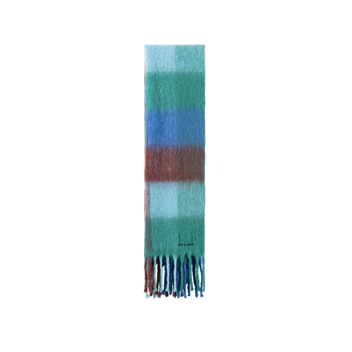 Schal Elton mit Karomuster und Fransen-blau