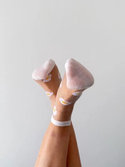 Transparente Socke Margeriten Flora weiß