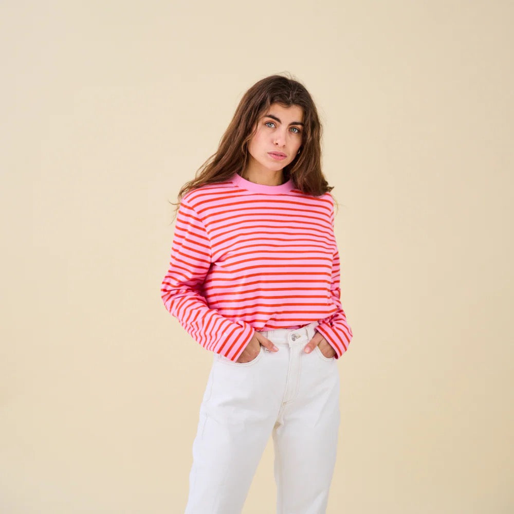 Langarmshirt Gestreift aus Bio-Baumwolle in Pink/Rot