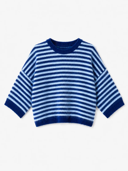 "Striped Cloud" – Kuscheliger Oversize-Pullover Navyblau / Hellblau