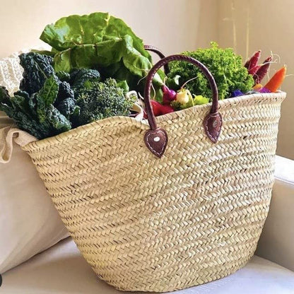Französischer Korb, Strohtasche mit Ledergriffen