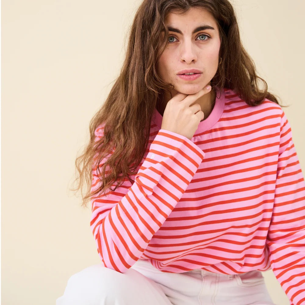 Langarmshirt Gestreift aus Bio-Baumwolle in Pink/Rot