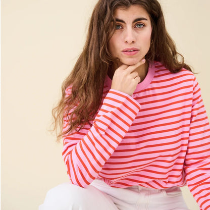 Langarmshirt Gestreift aus Bio-Baumwolle in Pink/Rot