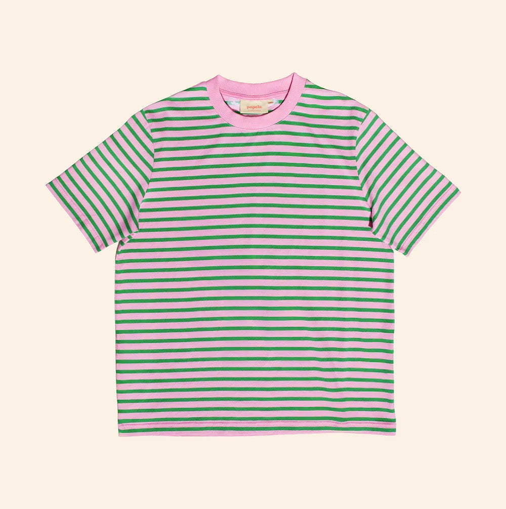 T-Shirt Gestreift aus Bio-Baumwolle in Pink/Grün