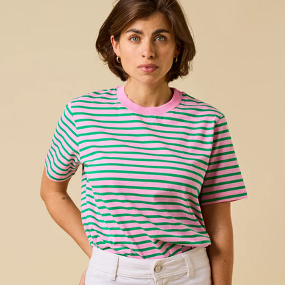 T-Shirt Gestreift aus Bio-Baumwolle in Pink/Grün