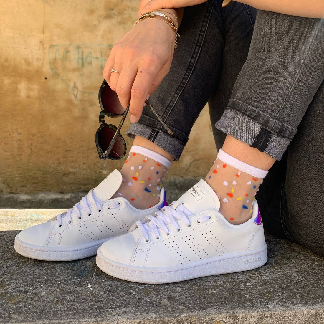 Transparente Socke mit Konfetti &