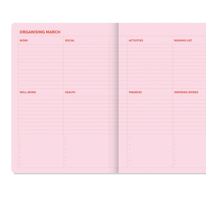 A-Journal Spiral-Tagebuch – Organizer 2027 – kariert Pink-Rot