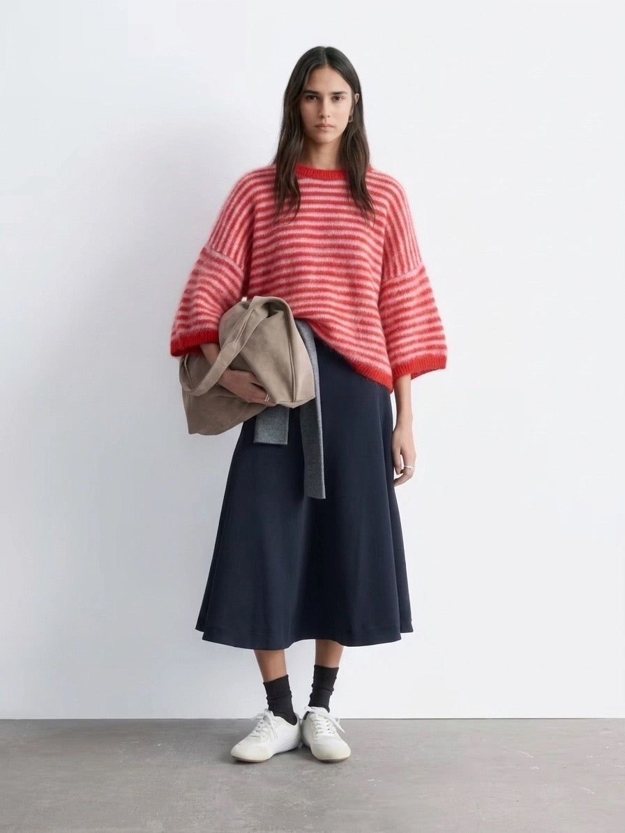 "Striped Cloud" – Kuscheliger Oversize-Pullover Navyblau / Hellblau