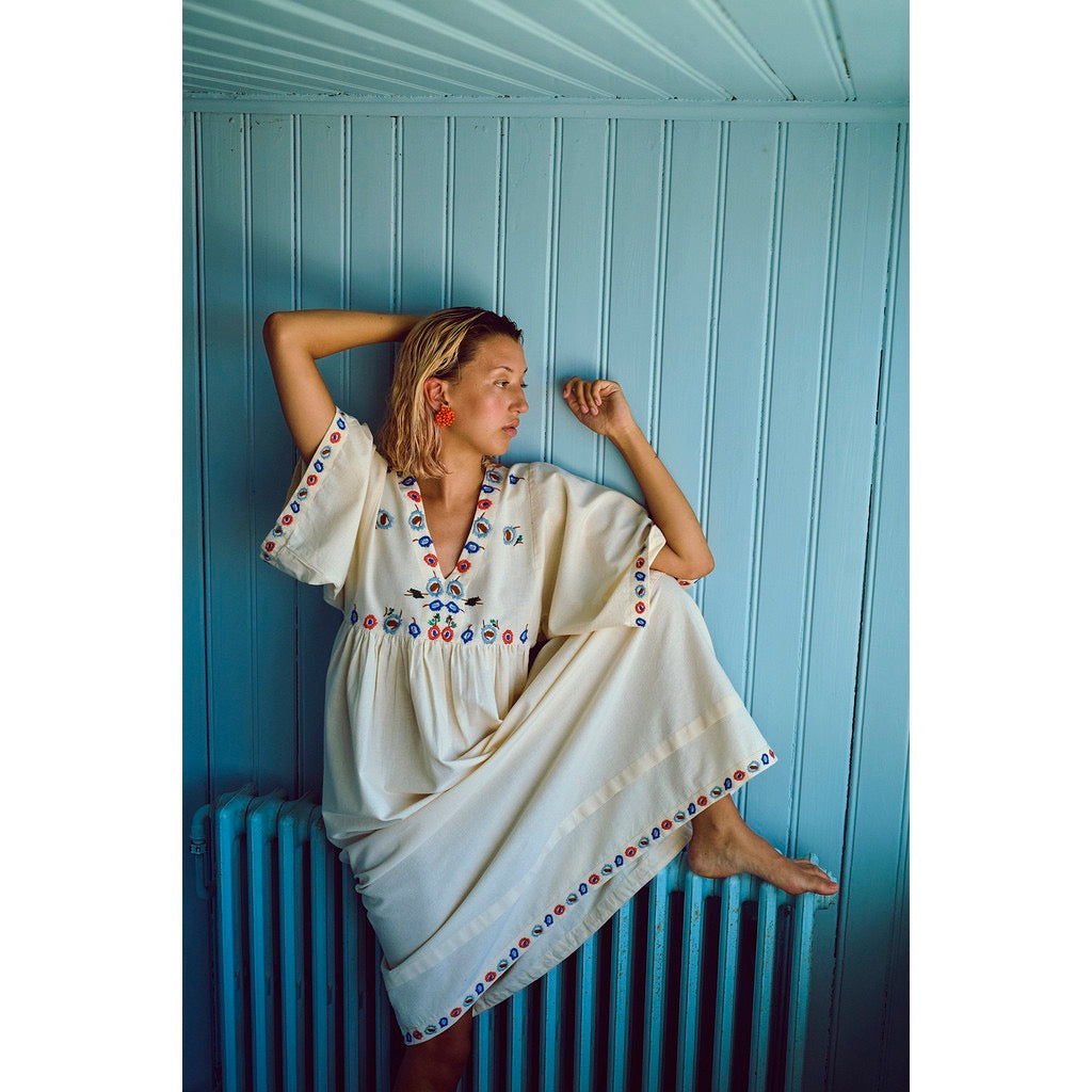 FLORA DRESS 3/4 SLEEVE Creme