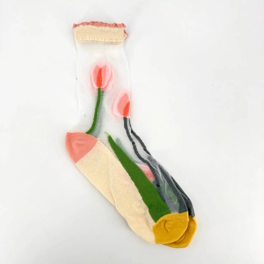 Transparente Socken Tulpen