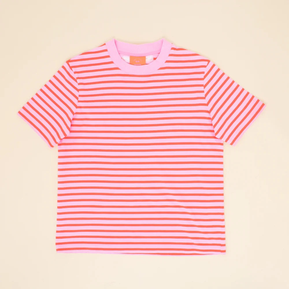 T-Shirt Gestreift aus Bio-Baumwolle in Pink/Rot  Angebotspreis