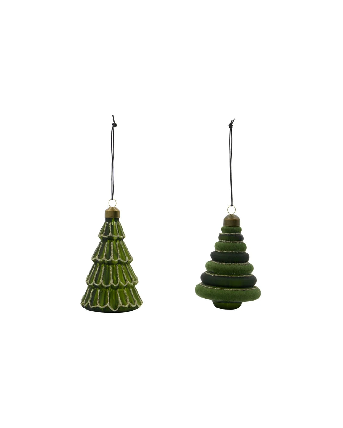 Weihnachtsanhänger aus grünem Glas in Tannenbaumform, 2er-Set