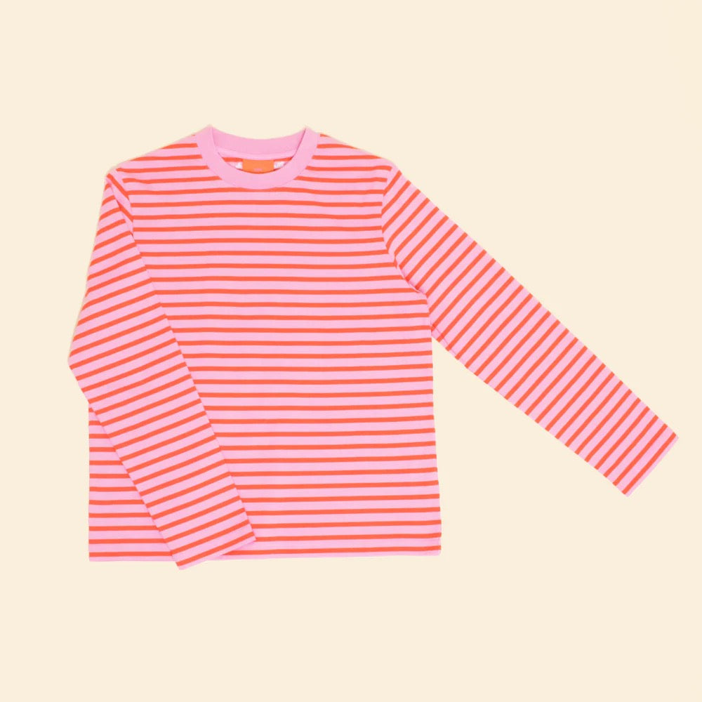 Langarmshirt Gestreift aus Bio-Baumwolle in Pink/Rot