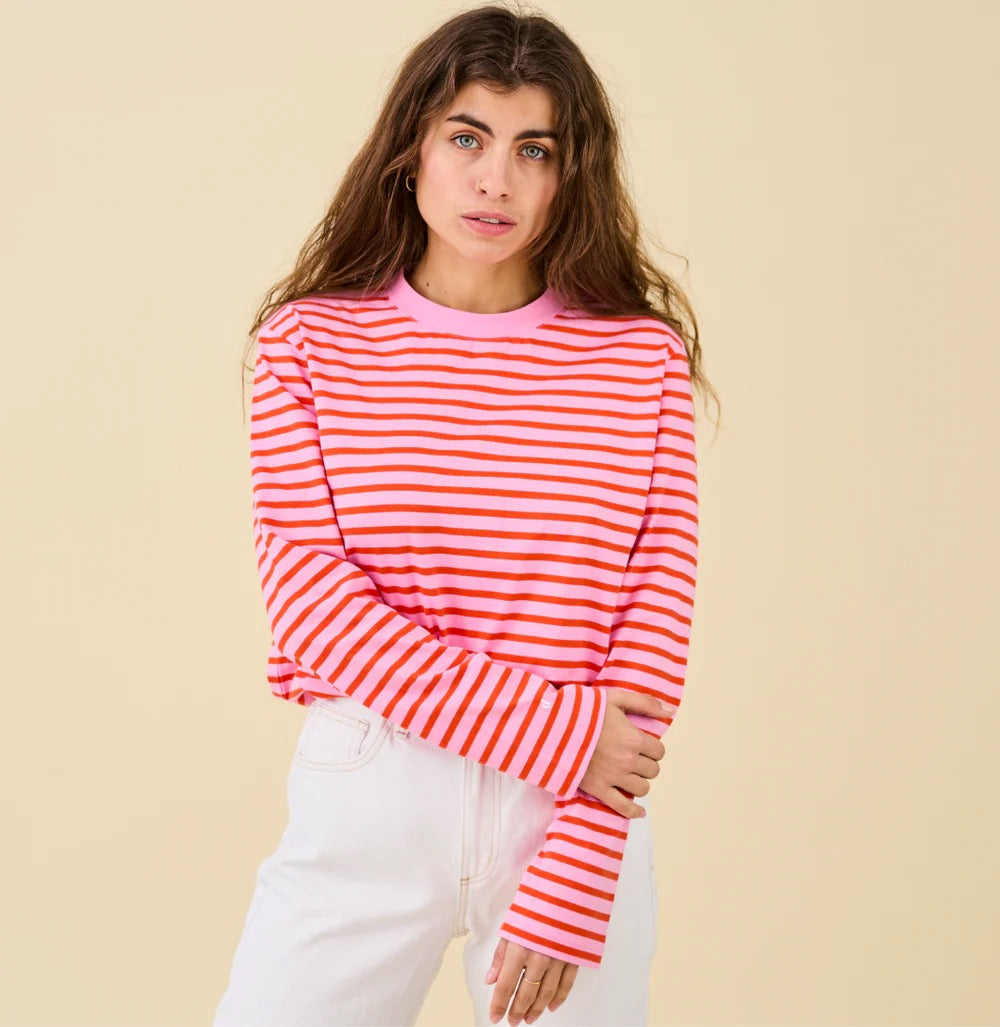 Langarmshirt Gestreift aus Bio-Baumwolle in Pink/Rot