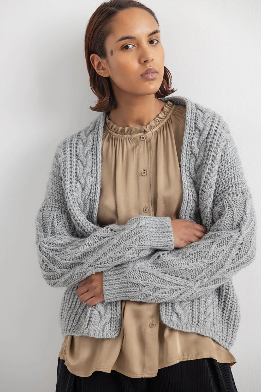 OLIVIA Alpaka Strickjacke- Grau