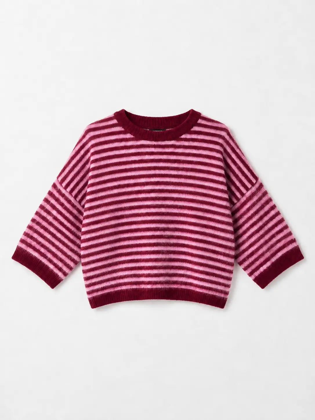 "Striped Cloud" – Kuscheliger Oversize-Pullover Bordeaux / Rosa