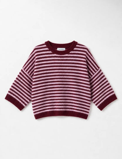 "Striped Cloud" – Kuscheliger Oversize-Pullover Bordeaux / Rosa