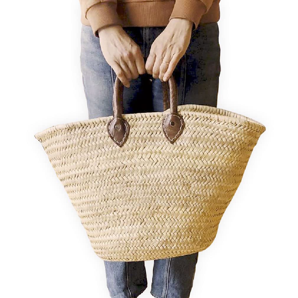 Französischer Korb, Strohtasche mit Ledergriffen